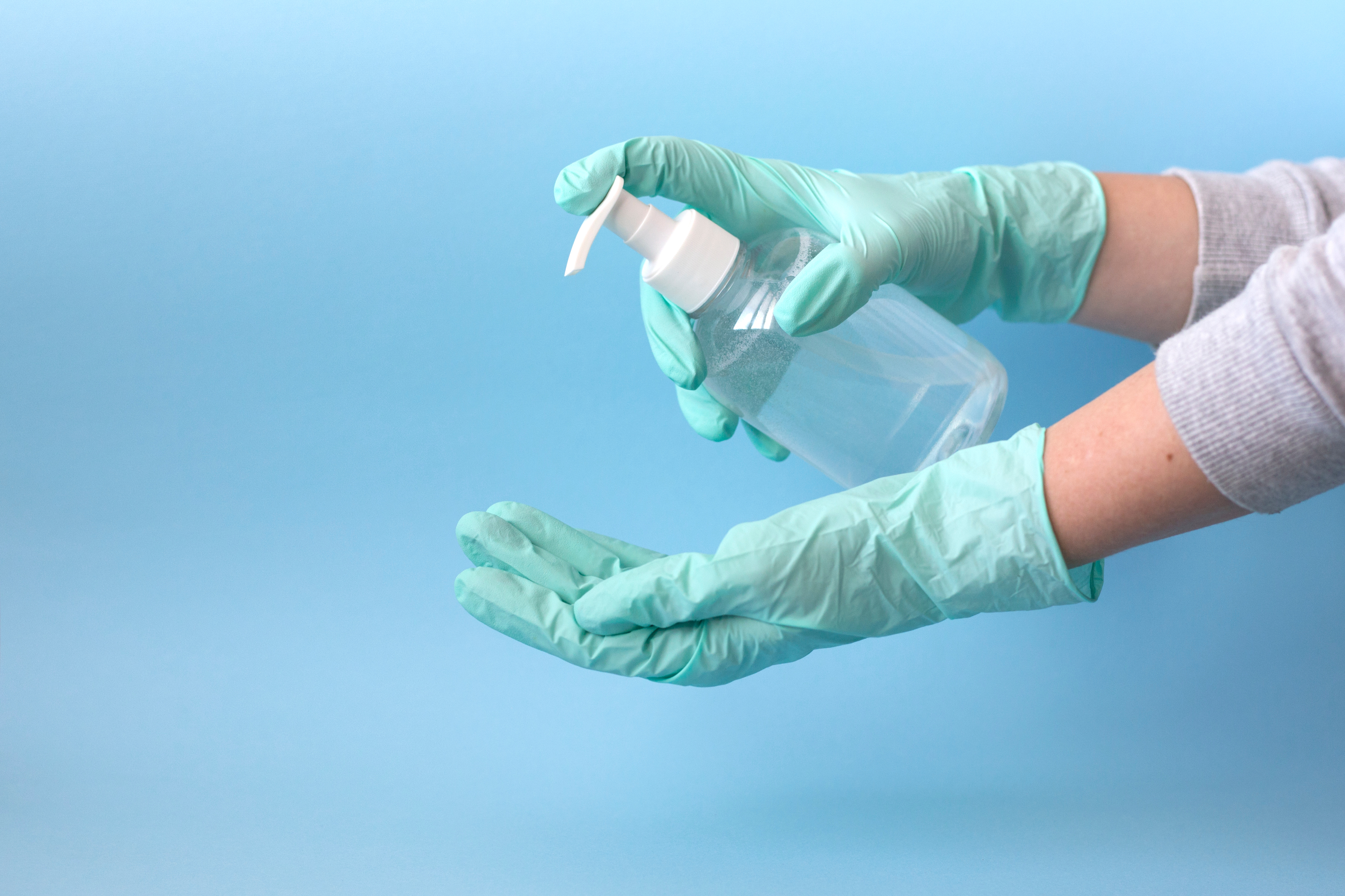 gloves and hand sanitizer
